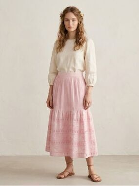 JSong Collection 100% Linen Midi Skirt in Pink 6 NWOT